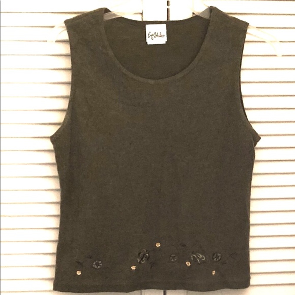 Vintage Boho Eye Shadow Embroidered Sweater Tank Top Large